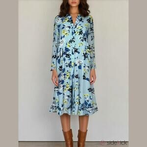 DVF Diane Von Furstenberg Vintage Floral Shirt Dress Blue Floral Size 6